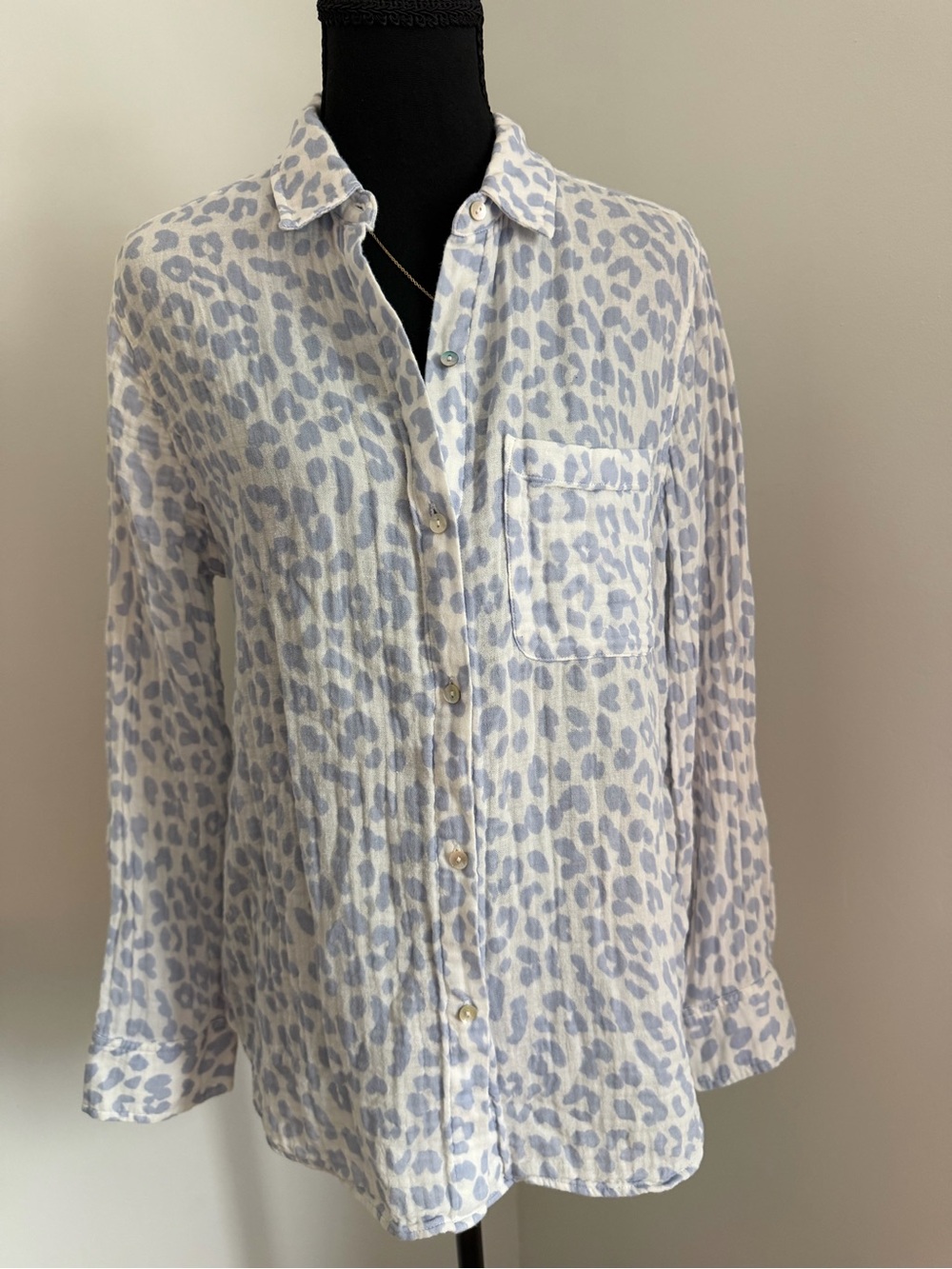 Rails Ellis Blue Jaguar Leopard Organic Cotton Gauze Shirt Small